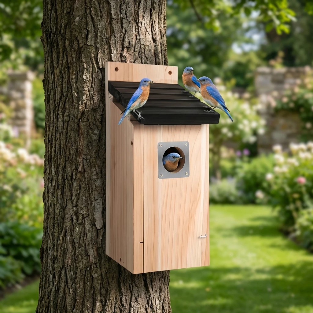 Nichoir extérieur en cèdre pour petits oiseaux du jardin – Image 3