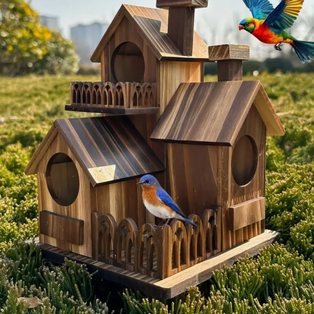 Nichoir en bois multi-trous pour oiseaux du jardin, usage extérieur – Image 2
