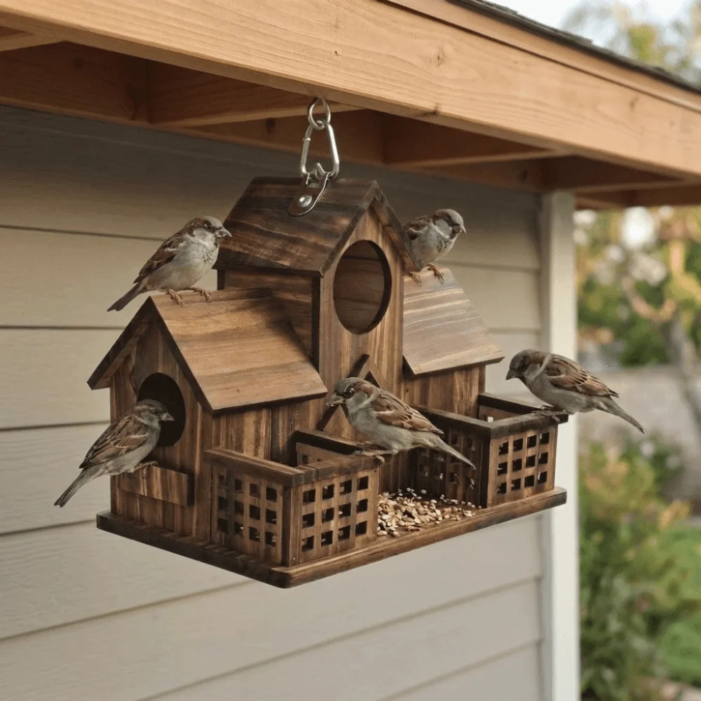 Nichoir en bois à plusieurs trous pour oiseaux du jardin – Image 4