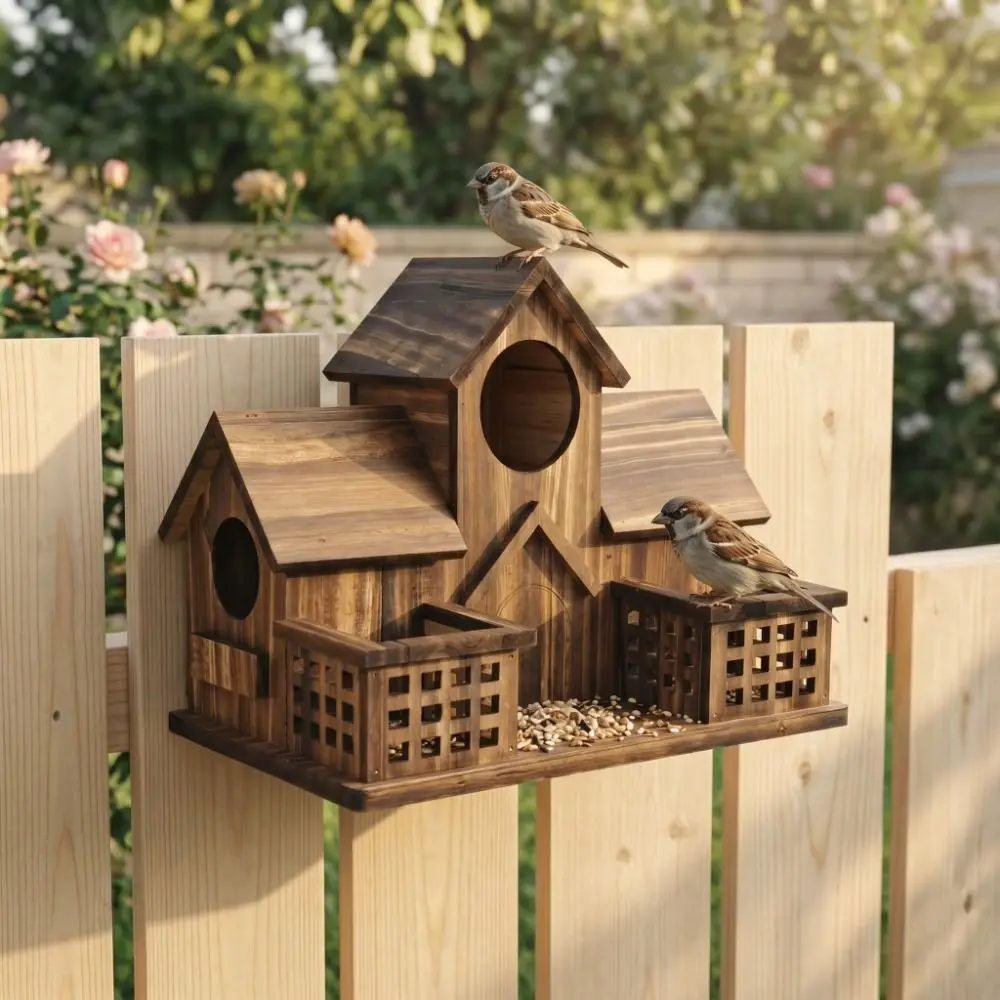Nichoir en bois à plusieurs trous pour oiseaux du jardin – Image 3