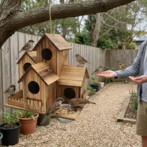 Mangeoire en bois rustique résistante aux intempéries