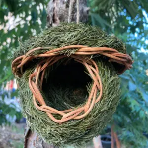 Maison d'oiseau en herbe naturelle tressée pour le jardin