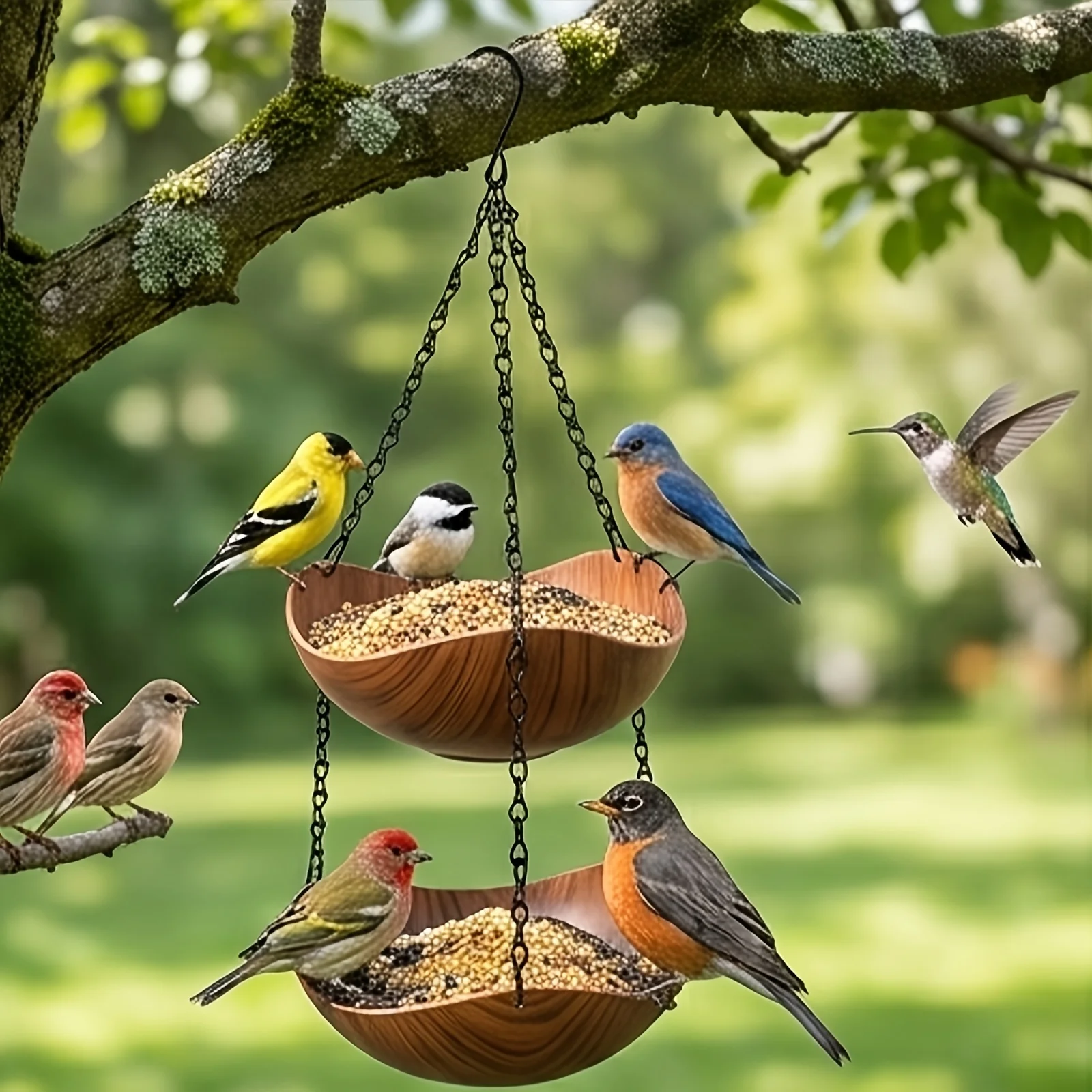 Mangeoire suspendue pour oiseaux avec bol à deux niveaux – Image 3