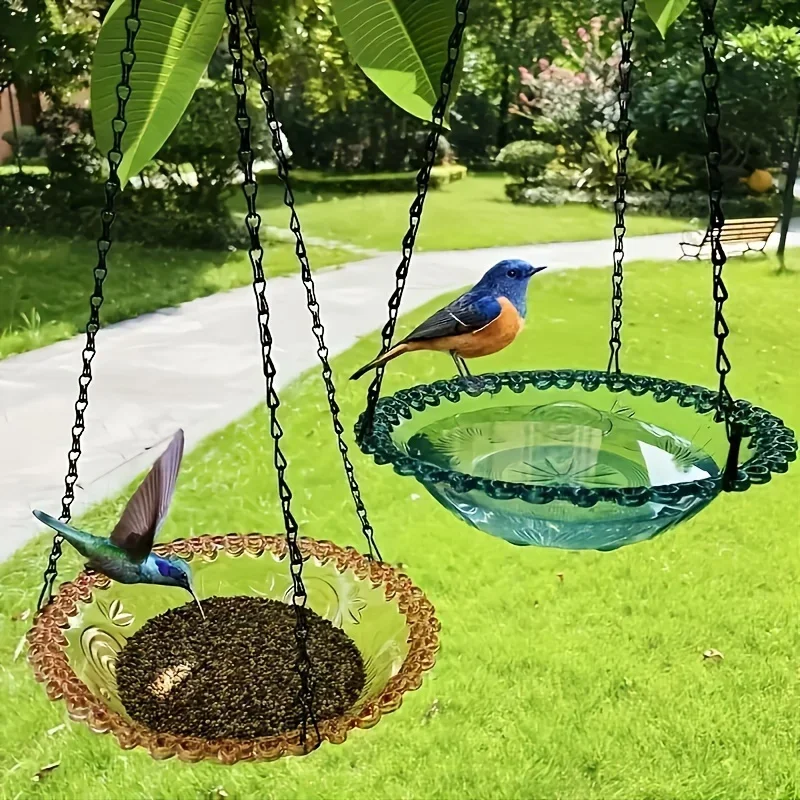 Ensemble d'alimentation et de bain suspendu pour oiseaux avec chaîne – Image 3