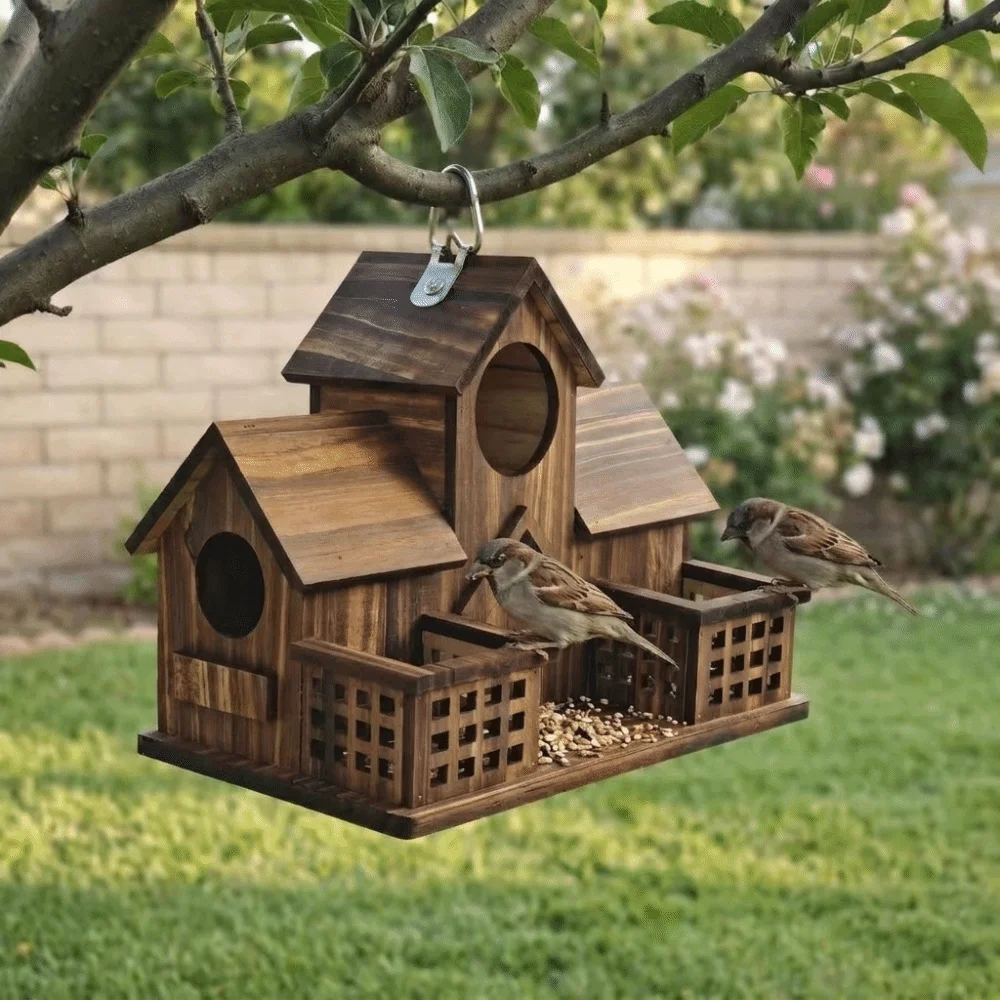 Nichoir en bois à plusieurs trous pour oiseaux du jardin – Image 2