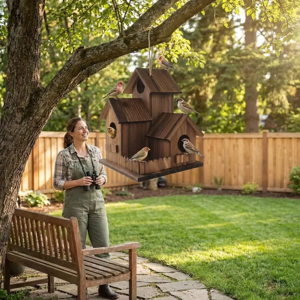 Nichoir créatif en bois à 3 compartiments résistant – Image 3