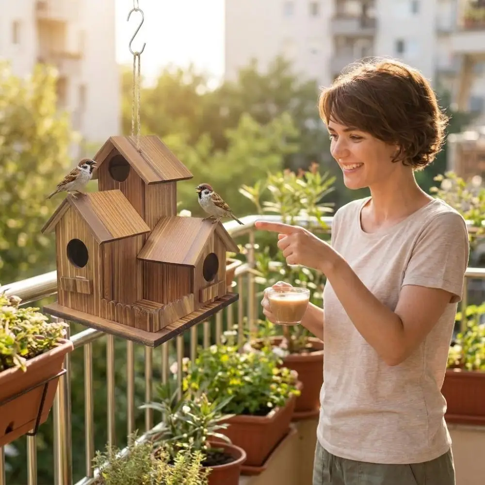 Nichoir créatif en bois à 3 compartiments résistant – Image 4