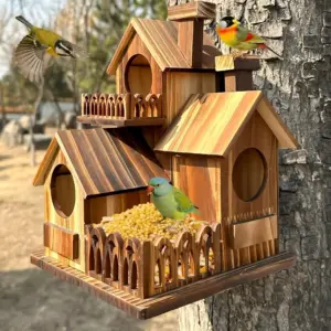 Nichoir en bois multi-trous pour oiseaux du jardin, usage extérieur